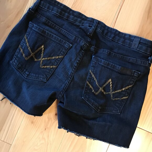 Upcycled 7 For All Mankind Fringy Painted Cutoffs, Wild Free, Size 28 Waist - Picture 7 of 10